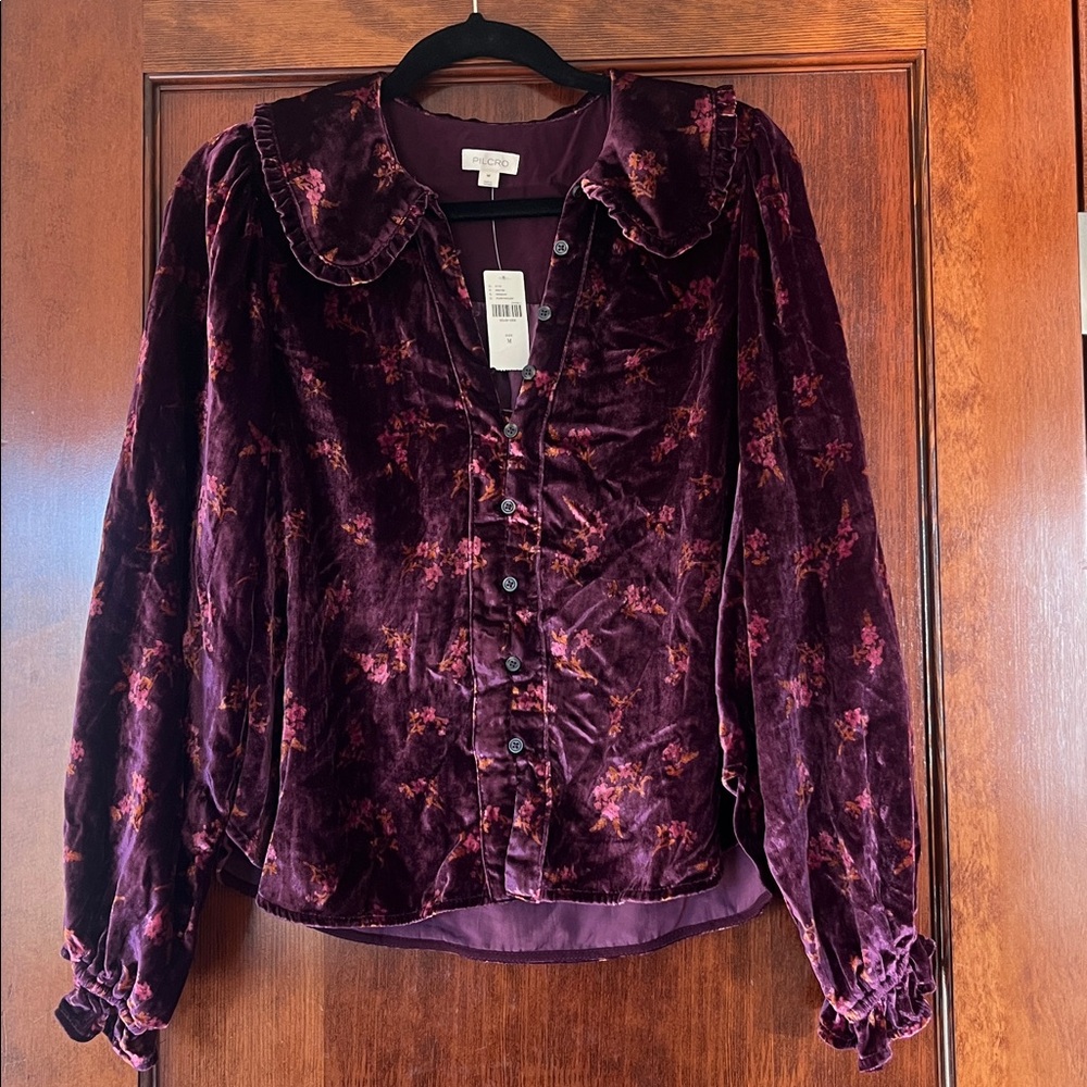 The Keira Collared Button-Front Blouse by Pilcro